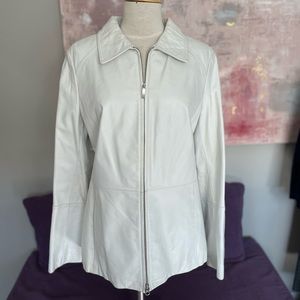 Danier Leather Classic White‎ Double Zipper Mid length Jacket Size M 💐